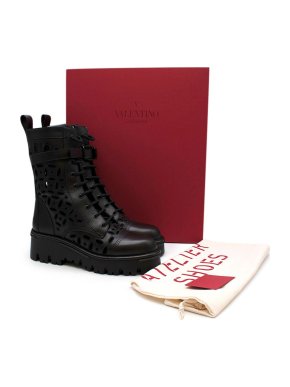 Valentino Garavani Black Laser-cut Leather Biker Boots