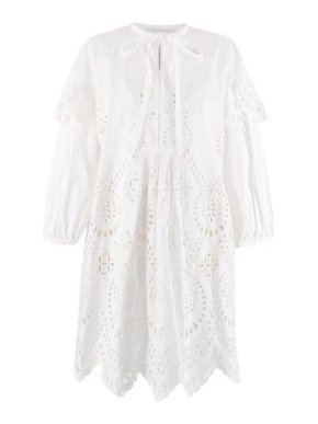 Valentino Garavani White Broderie Anglaise Cotton Dress with Bow Neck Tie