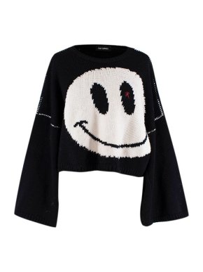 Raf Simons Smile Black and White Chunky Knit Crop Jumper