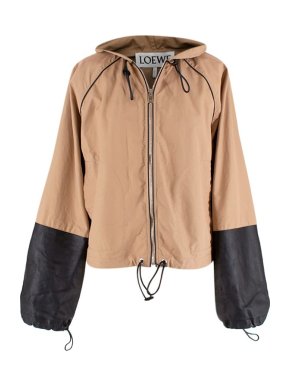 Loewe Camel Contrast Cotton & Leather Hooded Jacket