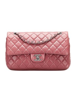 Chanel dusty rose lambskin leather quilted medium Double Flap bag