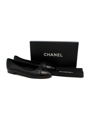 Chanel CC Black Patent Toe Ballerina Pumps