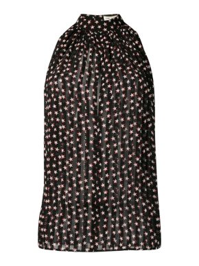 Saint Laurent Star Print Semi-Sheer Silk Halterneck Top