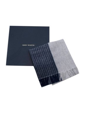 Harry Winston Navy & Grey Cashmere Woven Scarf
