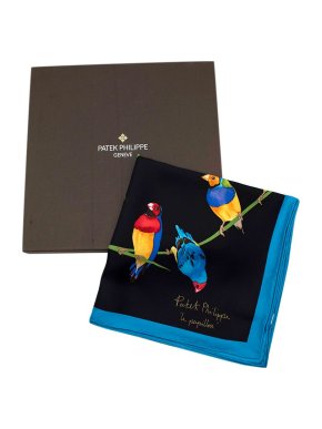 Patek Philippe Black Birds of Paradise Print Silk Scarf