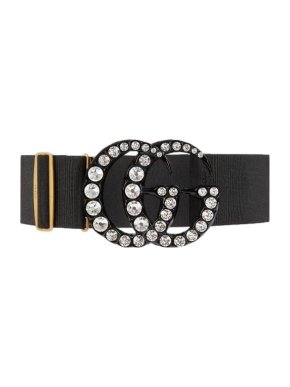 Gucci Black Elastic Belt with Crystal GG - Size 85