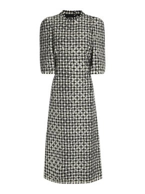 Dolce & Gabbana Metallic Houndstooth Virgin Wool Midi Dress