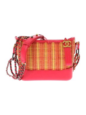 Chanel red leather & natural rattan Gabrielle hobo bag