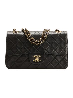 Chanel Black lambskin leather quilted small double flap bag