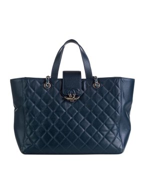 Chanel navy Caviar leather large CC Box Shopping tote bag