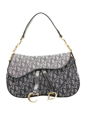 Dior vintage navy Oblique canvas Double Saddle bag