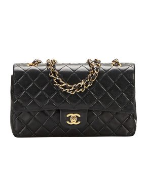 Chanel black lambskin leather quilted medium double flap bag