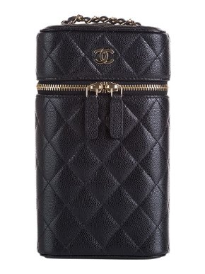 Chanel black Caviar leather Vanity phone holder