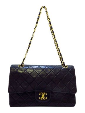 Chanel black lambskin leather medium double flap