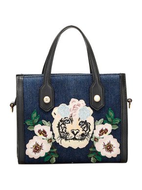 Gucci denim embroidered tiger tote bag
