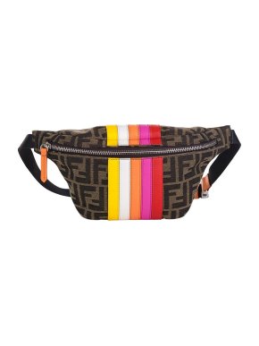 Fendi Zucca canvas & striped leather belt bag