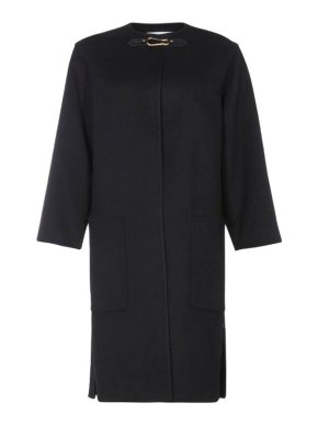 Celine Cashmere & Wool Leather Trimmed Coat