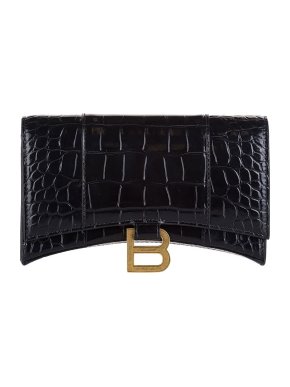Balenciaga black croc embossed leather Hourglass wallet on chain