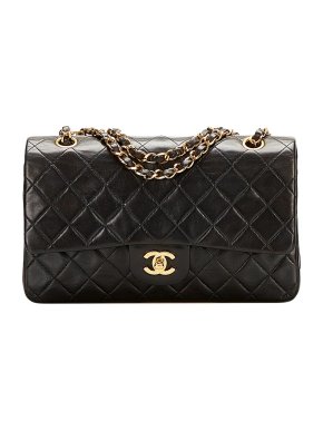 Chanel Black lambskin leather quilted medium double flap bag