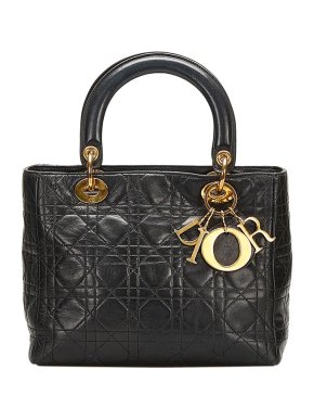 black leather Cannage quilted medium Lady Dior bag