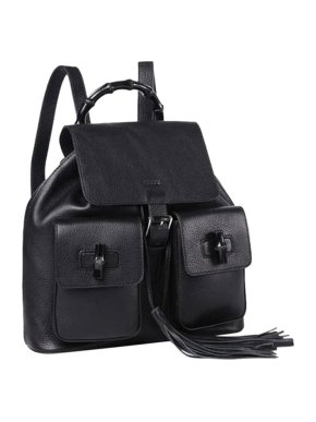 Gucci Black Leather Bamboo Backpack