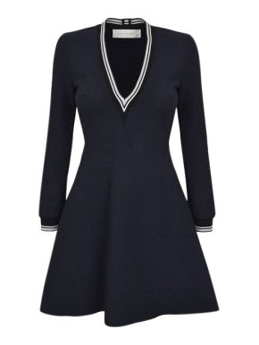 Victoria Beckham Deep V Rib Trim Dress