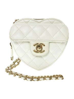Chanel White Quilted Leather Small Heart Crossbody Bag