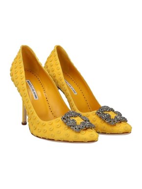 Manolo Blahnik Yellow Embellished Satin Hangisi Pumps