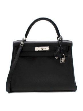 Hermes Black Swift Leather Kelly Retourne 28 PHW