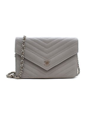 Chanel Grey Chevron Wallet on Chain