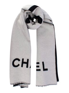 Chanel Cream & Black Cashmere Logo Shawl