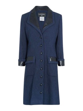 Chanel Navy Leather Trimmed Coat