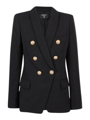 Balmain Navy Shawl Lapel Double Breasted Blazer