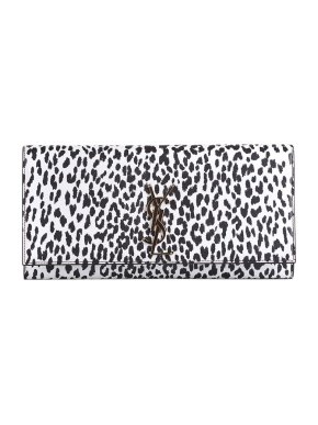 Saint Laurent black & white leopard print leather Cassandre clutch bag
