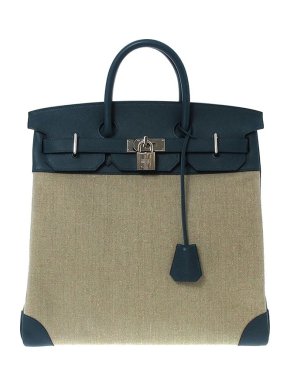 Hermes Teal Evercolour leather & Toile canvas Birkin 40 HAC bag PHW
