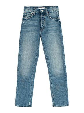 Mother Distressed Blue Straight Leg Jeans