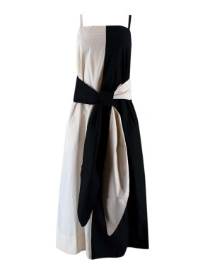 Saks Potts Black & Cream Cotton Caroline Dress with Wrap Belt