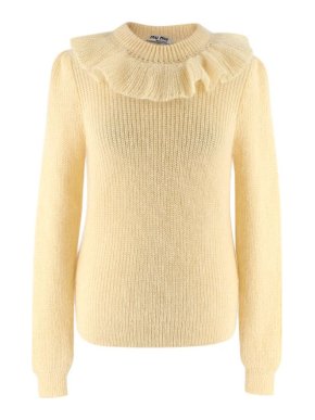 Miu Miu Pale Yellow Mohair Blend Frill Neck Jumper