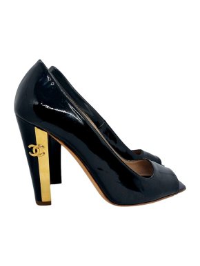 Chanel Black & Gold Patent Pumps