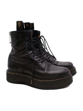 Black Single Stack Platform Lace-Up Boots