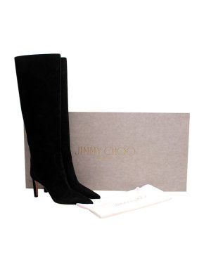 Jimmy Choo Mavis 85 Black Suede Knee High Boots