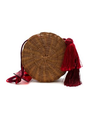 WaiWai Circle Wicker Bag with Red Rope Strap & Tassel