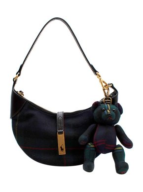 Ralph Lauren Polo Green & Navy Wool Check Mini Bag with Teddy Charm