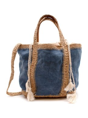 Vanessa Bruno Cabas Voyage Blue Cotton & Raffia Woven Bag