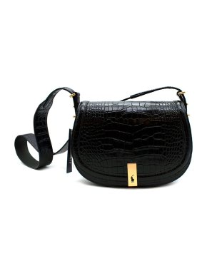 Ralph Lauren Polo Embossed Black Leather Saddle Bag