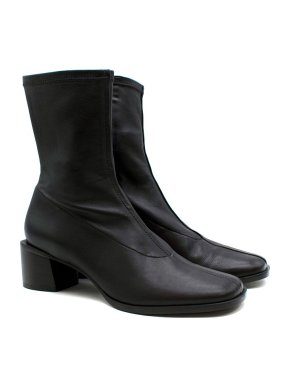 Reformation Black Stretch Leather Block Heel Ankle Boots