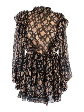 Ulla Johnson Sheer Patterned Silk Blend High Neck Mini Dress