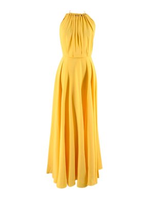 Raquel Diniz Yellow Silk Karla Cady Halter Maxi Dress
