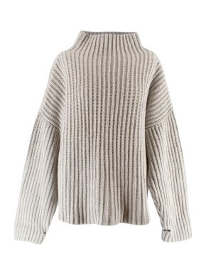 Olenich Grey Merino Wool Ribbed Knit Oversize Jumper