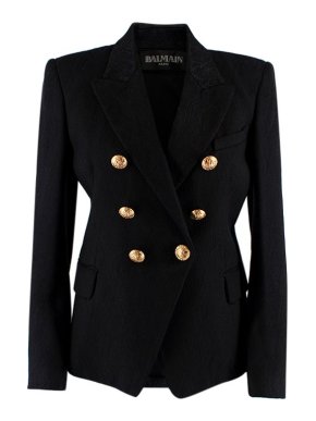 Balmain Diamond Woven Black Double Breasted Blazer